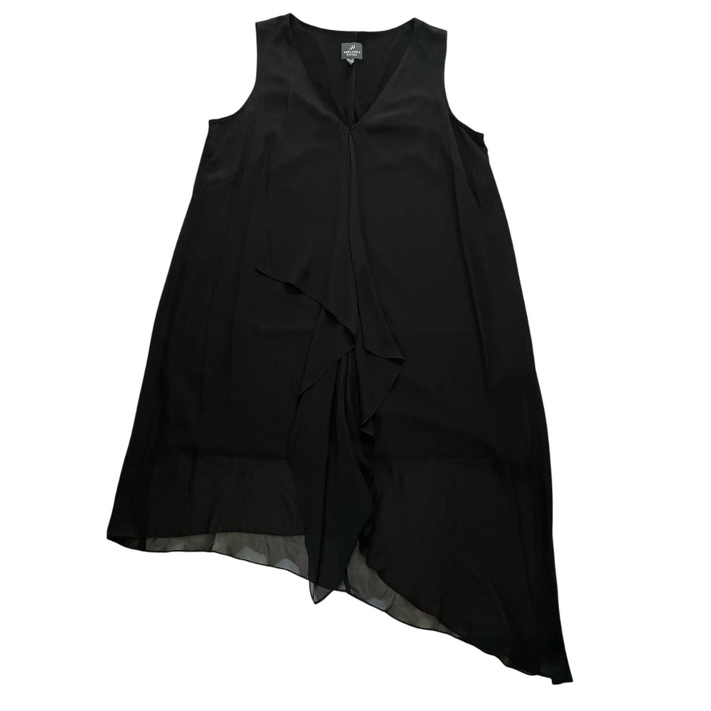 ADRIANNA PAPELL Black Sleeveless Midi Dress waterfall sheer high low hem 18W - Picture 3 of 7
